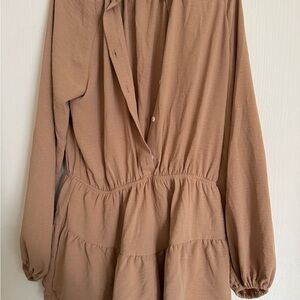 Cupshe NWT Brown Long Sleeve Button-Up Romper size medium